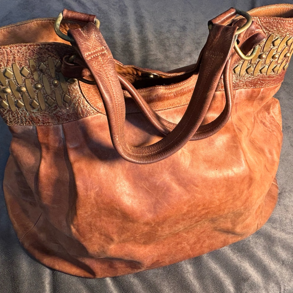Oversized, Calleen Cordero, Patina and Camel Leather Balloon Tote Purse